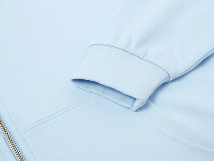 360 GSM 100% COTTON BOXY CROPPED 'PURE BLUE' ZIP-UP HOODIE