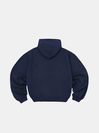 480 GSM  FLEECE CROPPED FIT 'NAVY BLUE' ZIP-UP HOODIE