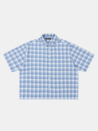 BOXY CROPPED FIT PLAID FLANNEL SHIRT