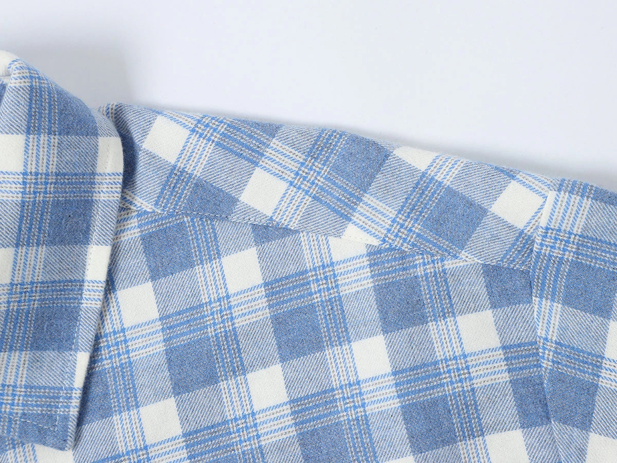 BOXY CROPPED FIT PLAID FLANNEL SHIRT