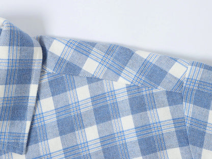 BOXY CROPPED FIT PLAID FLANNEL SHIRT