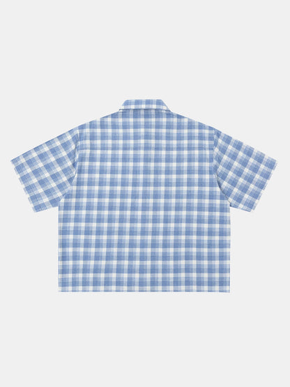 BOXY CROPPED FIT PLAID FLANNEL SHIRT