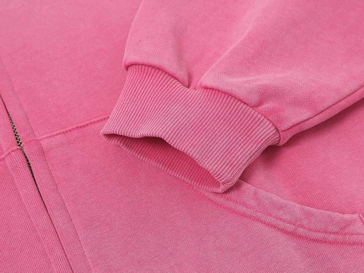 480 GSM BOXY CROPPED FIT 'WASHED PINK' ZIP-UP HOODIE