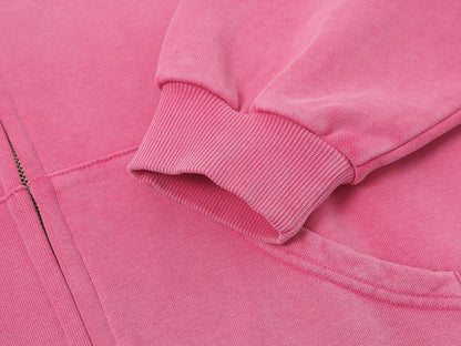 480 GSM BOXY CROPPED FIT 'WASHED PINK' ZIP-UP HOODIE