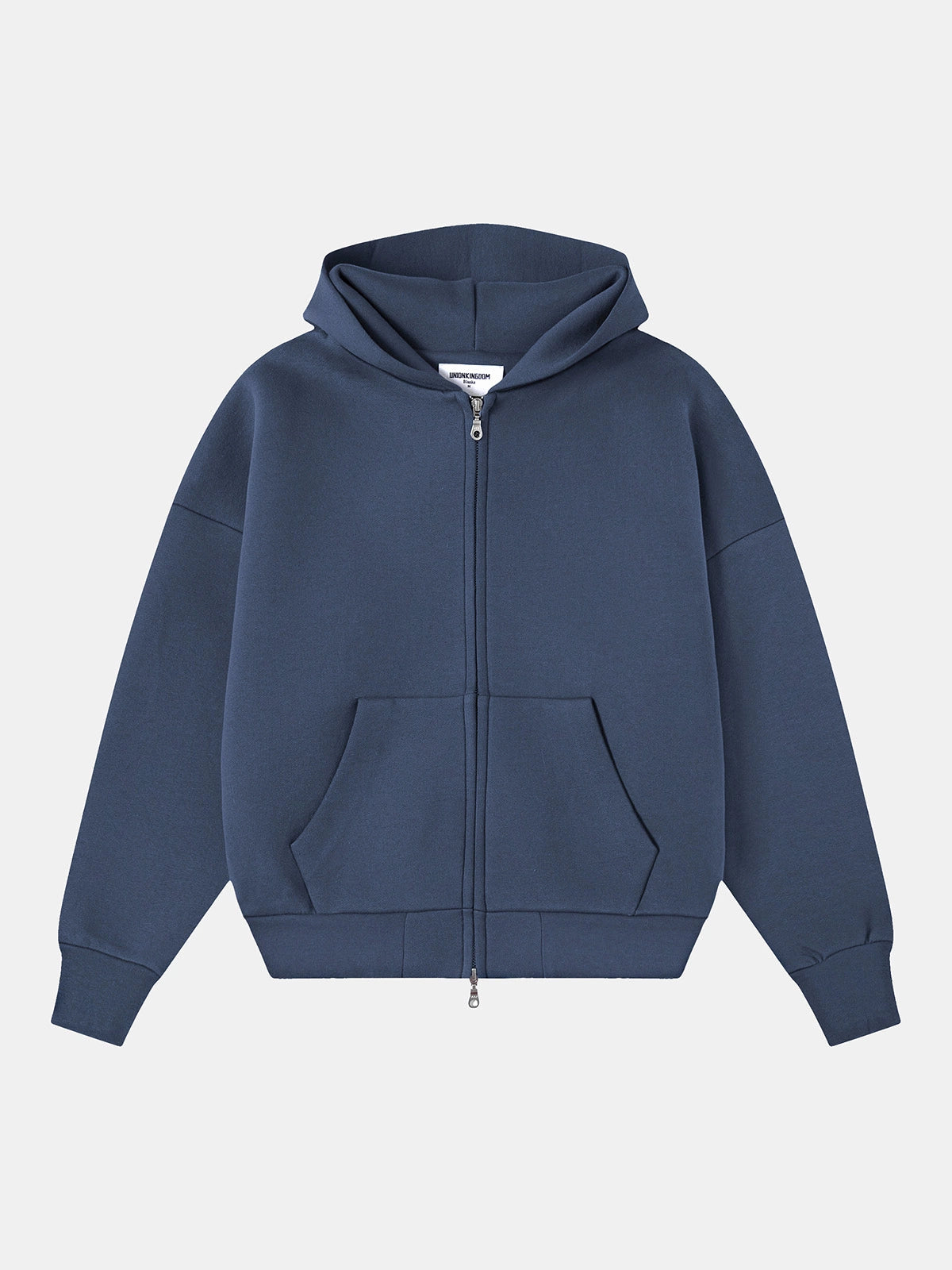 630 GSM BOXY CROPPED FIT 'GRAY BLUE' ZIP-UP HOODIE