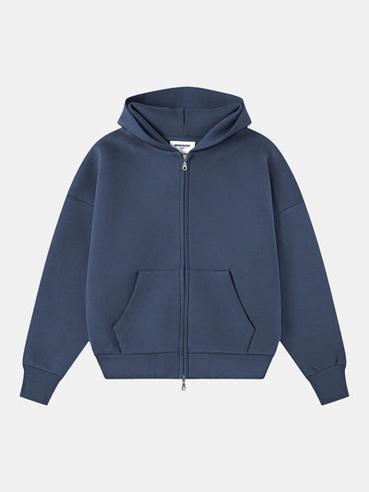 630 GSM BOXY CROPPED FIT 'GRAY BLUE' ZIP-UP HOODIE
