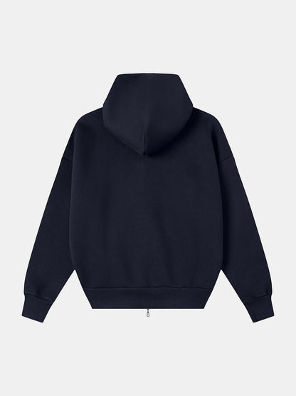 630 GSM BOXY CROPPED FIT 'NAVY BLUE' ZIP-UP HOODIE