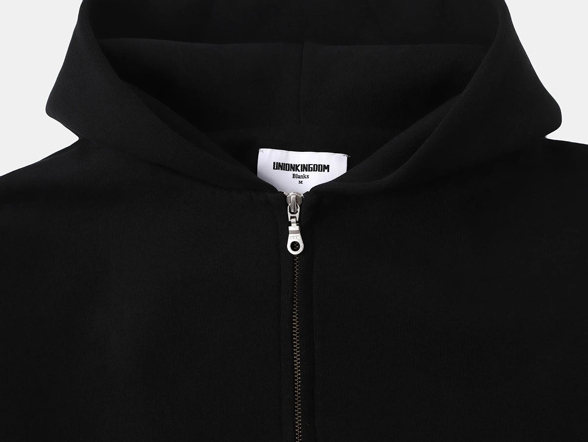 630 GSM BOXY CROPPED FIT 'BLACK' ZIP-UP HOODIE