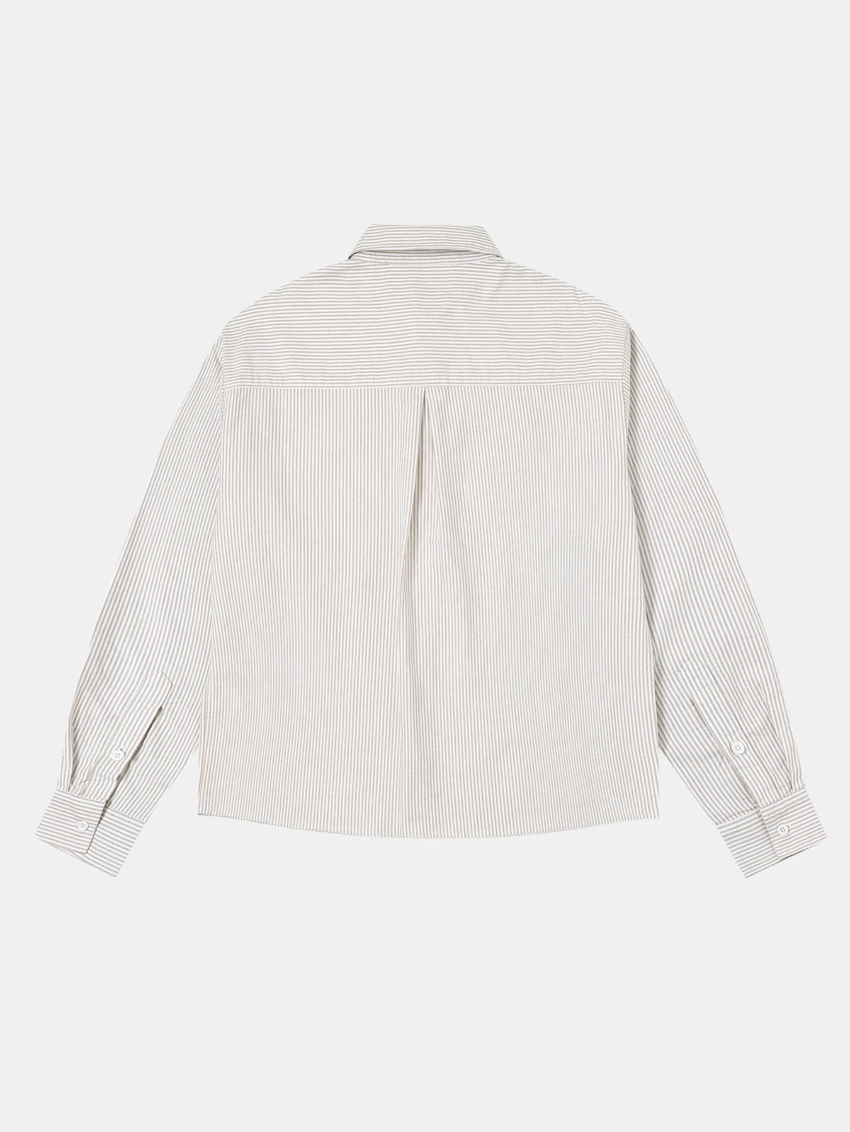 BOXY CROPPED 'BEIGE' STRIPED LONG-SLEEVE SHIRT