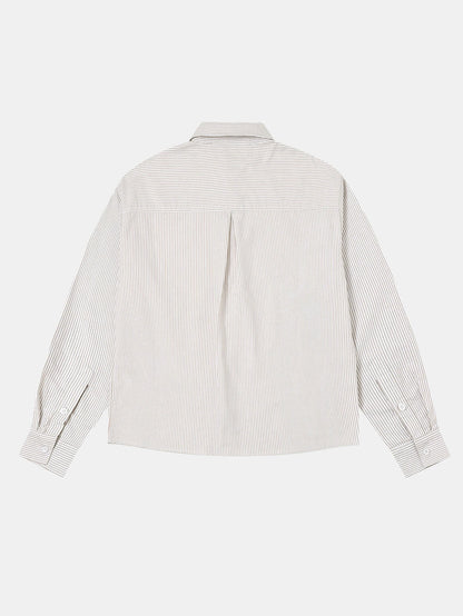 BOXY CROPPED 'BEIGE' STRIPED LONG-SLEEVE SHIRT