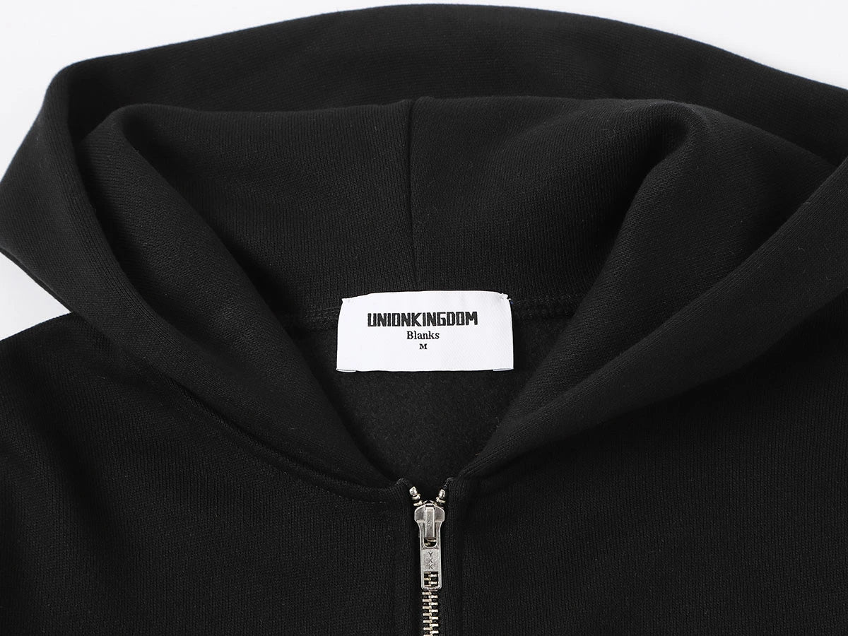 520 GSM BOXY CROPPED FIT 'BLACK' ZIP-UP HOODIE