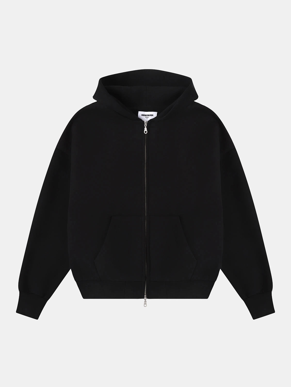630 GSM BOXY CROPPED FIT 'BLACK' ZIP-UP HOODIE