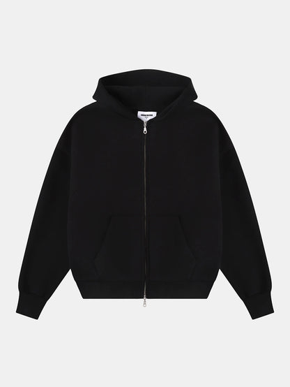 630 GSM BOXY CROPPED FIT 'BLACK' ZIP-UP HOODIE