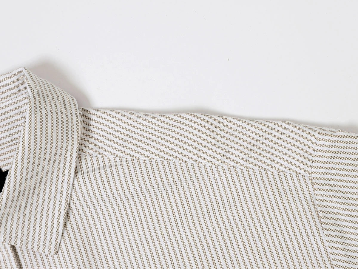 BOXY CROPPED 'BEIGE' STRIPED LONG-SLEEVE SHIRT