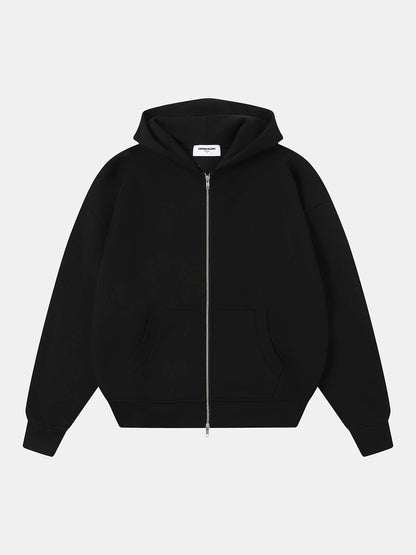 520 GSM BOXY CROPPED FIT 'BLACK' ZIP-UP HOODIE