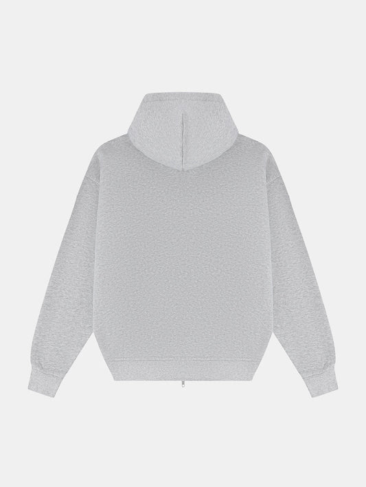 360 GSM CROPPED FIT 'FLOWER GRAY' ZIP-UP HOODIE
