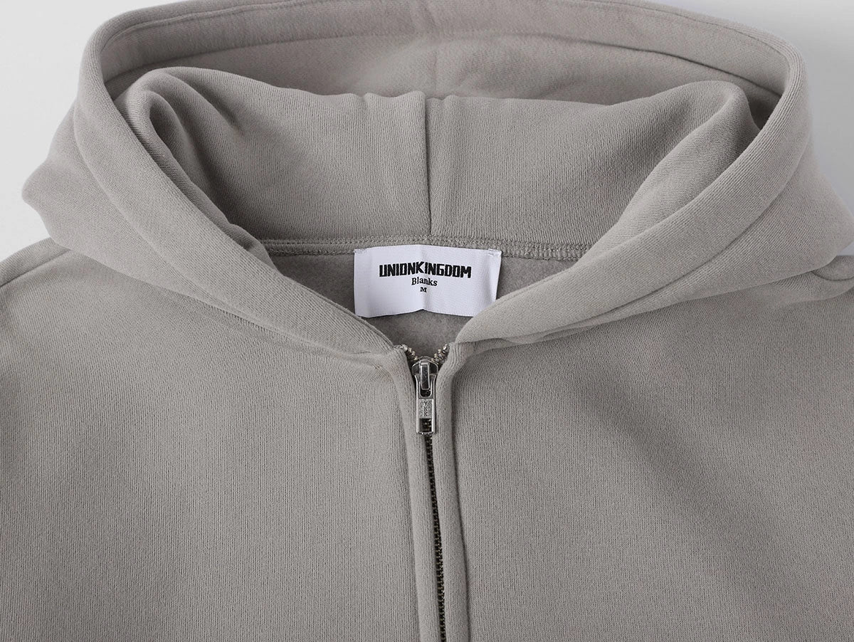360 GSM CROPPED FIT 'SILVER GRAY' ZIP-UP HOODIE