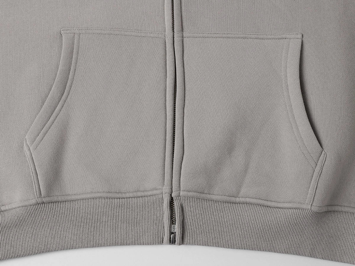 360 GSM CROPPED FIT 'SILVER GRAY' ZIP-UP HOODIE